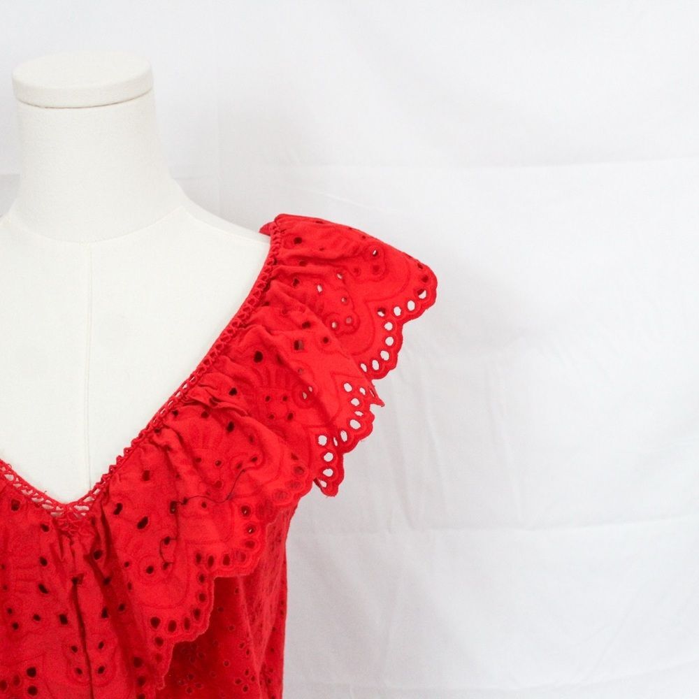 Loft Eyelet V-Neck Tank Top - Extra Small, Red - Picture 3 of 7